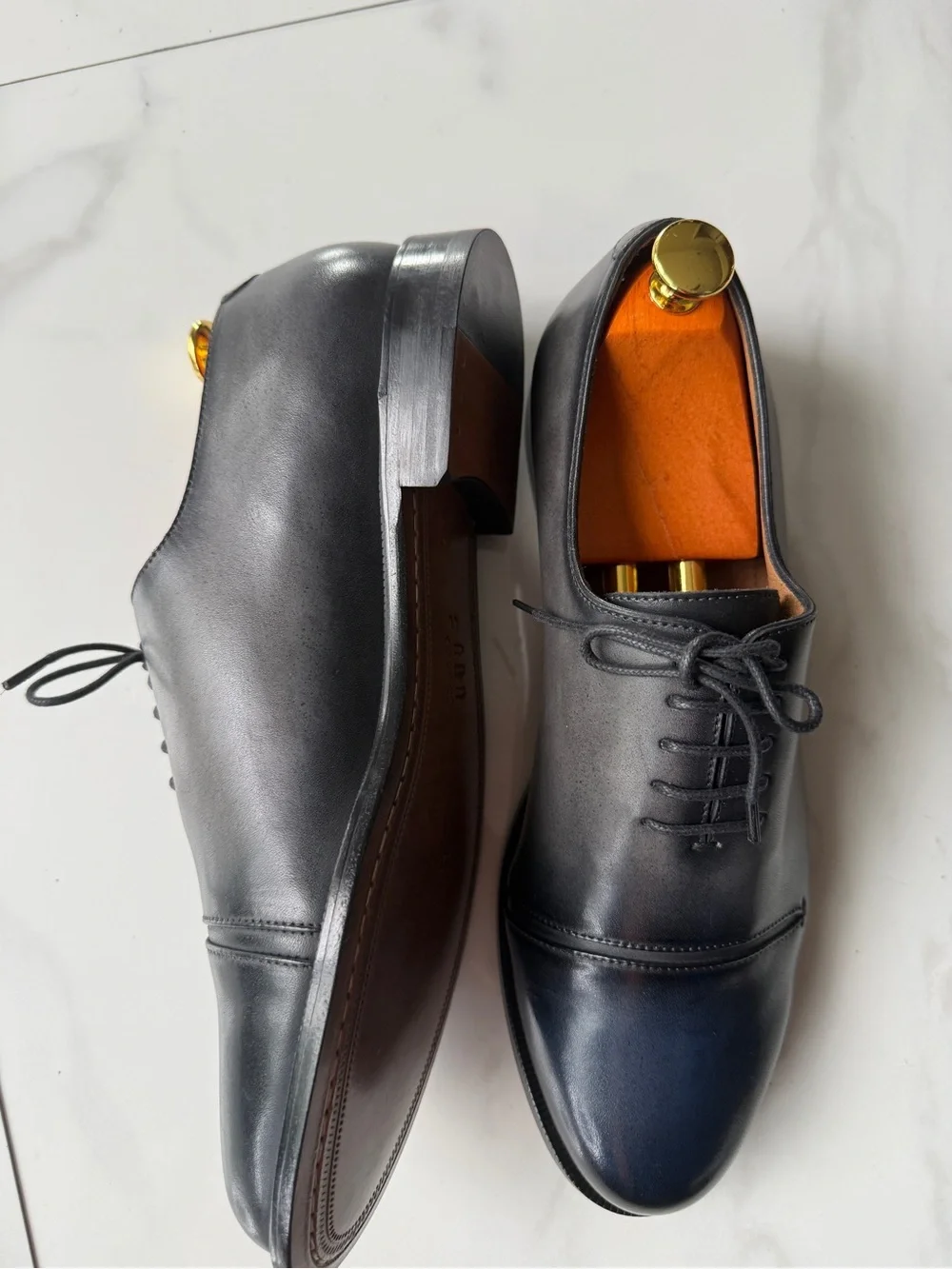 Men's Black Leather Cap-Toe Oxfords - Polished Lace-Up Dress Shoes